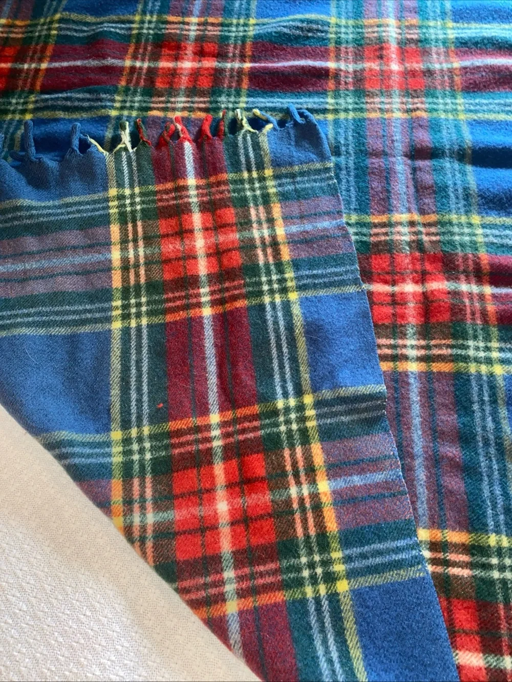 Vintage Ottawa Valley 100% Wool Blanket Red Plaid 56” x 62” Incl Fringe -AA17